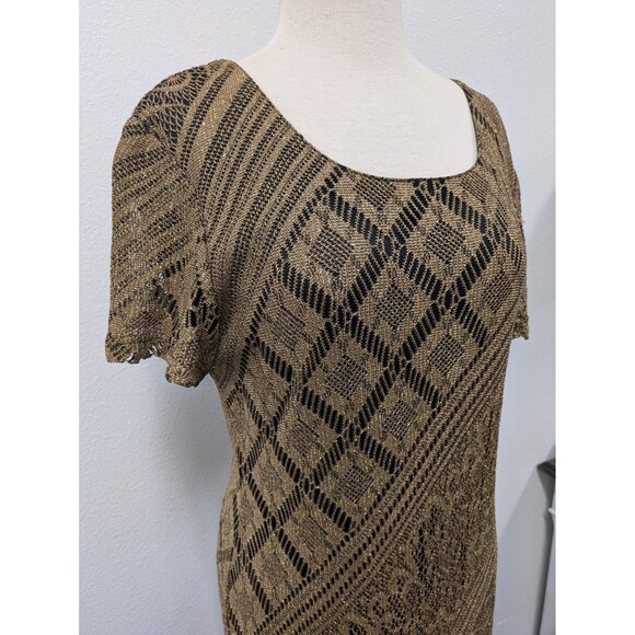 80s Helene Blake Brown/Gold Floral Lace Dress sz M/L Fringe Hem 60s Flapper Girl - Picture 2 of 8